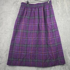 Vintage Pendleton Skirt Womens Sz 14 Purple Plaid Tartan Wool Knee Made USA